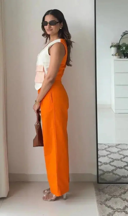 Blossom Linen Pants and white Waistcoat Set - Clothing