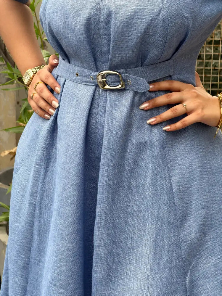 Blue Orchid Midi dress with belt - Clothing