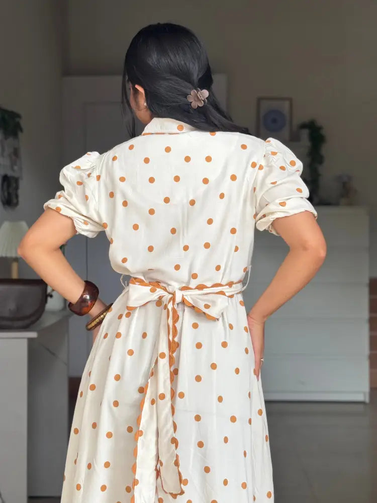 Caramel Polka Midi Dress - Clothing