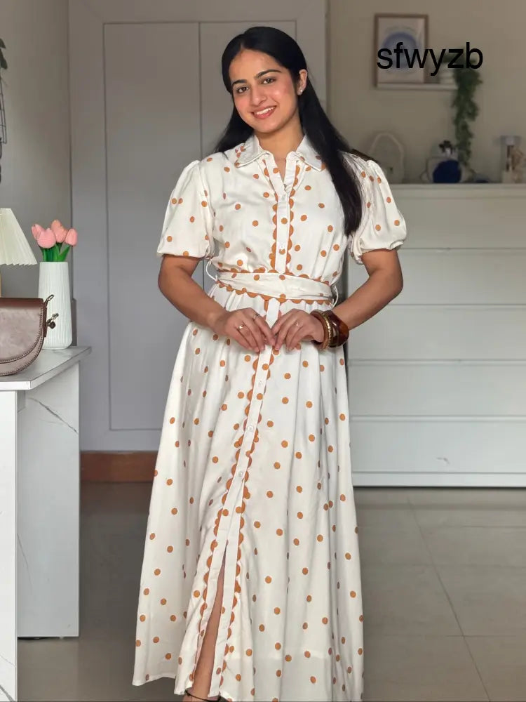 Caramel Polka Midi Dress - Clothing