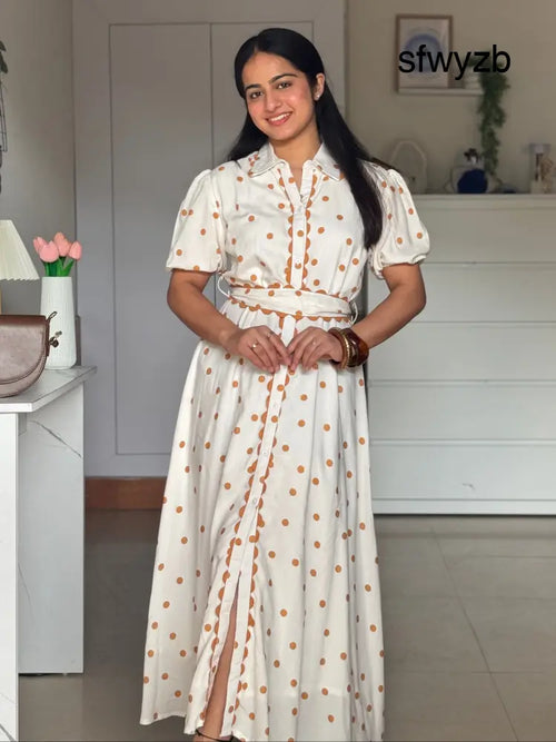 Caramel Polka Midi Dress - Clothing