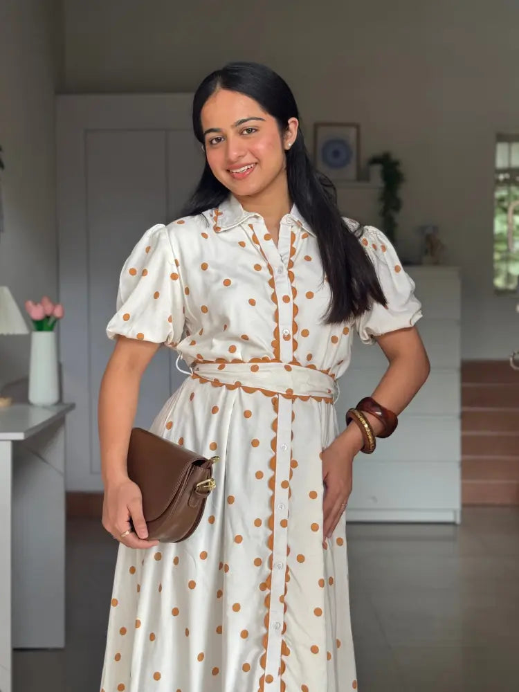 Caramel Polka Midi Dress - Clothing