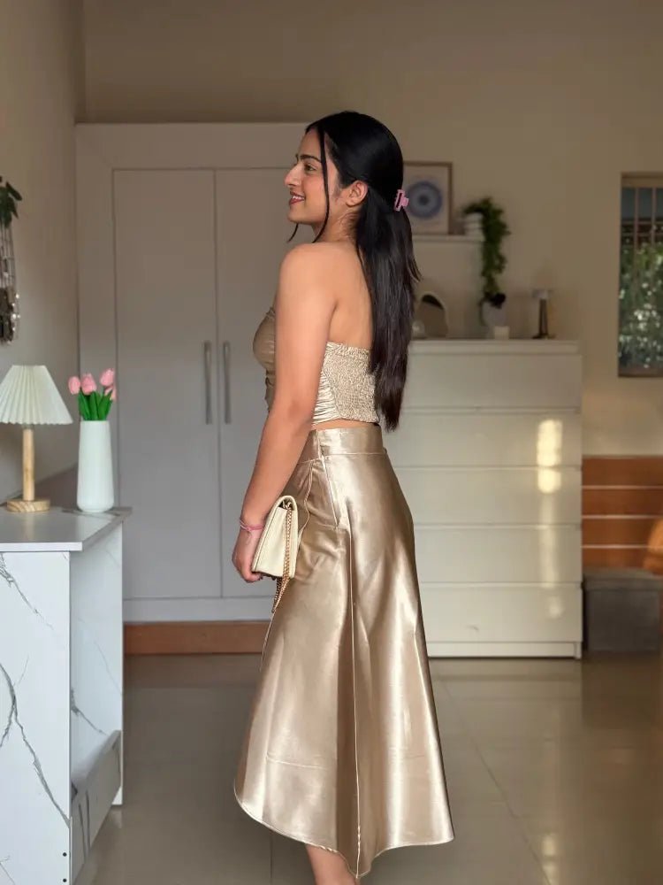 Golden Satin Co-ord Set for Women | Luxury Two-Piece Outfit – ScoopStyle - Clothing