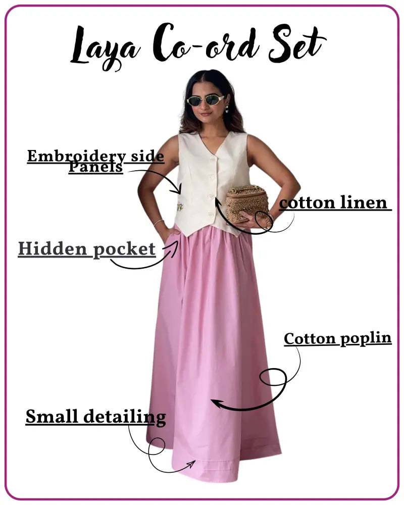 Laya Pink Co-ord Set | Linen Waistcoat & Pink Cotton Poplin Maxi Skirt | Women’s Fusion Wear - Clothing