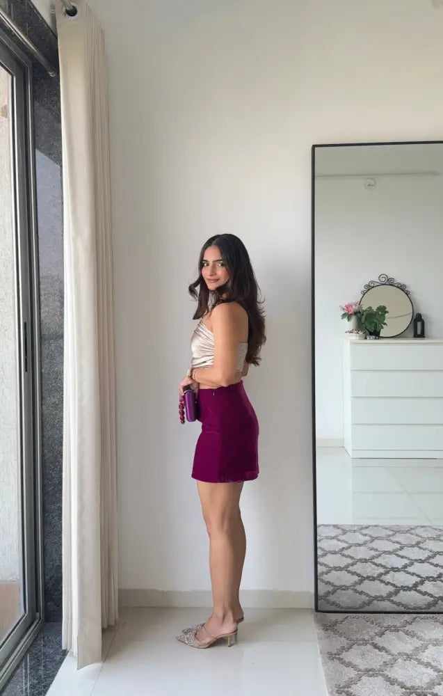 Midnight Muse Velvet Mini Skirt & Satin Tube Top Co-ord Set - Clothing