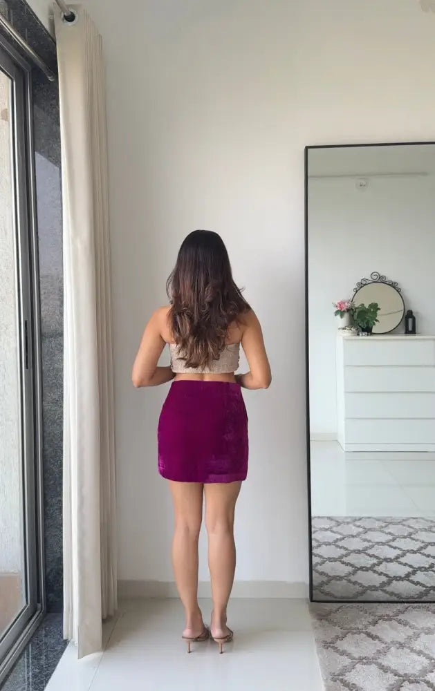 Midnight Muse Velvet Mini Skirt & Satin Tube Top Co-ord Set - Clothing