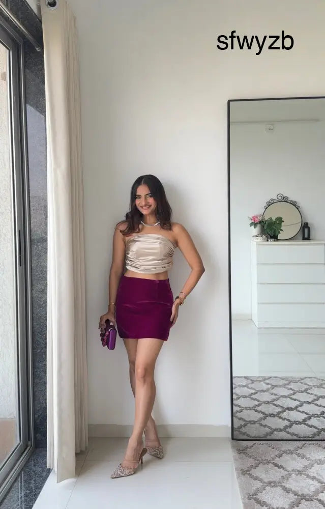 Midnight Muse Velvet Mini Skirt & Satin Tube Top Co-ord Set - Clothing