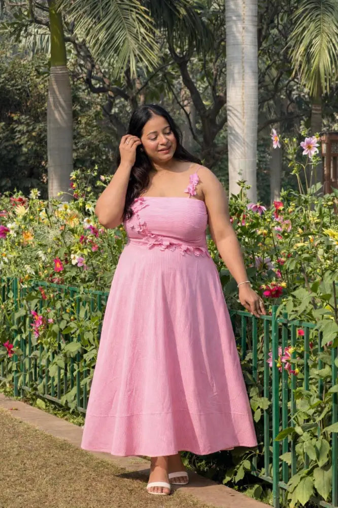 Pink Flower Dress with Bow Clip - Clothing