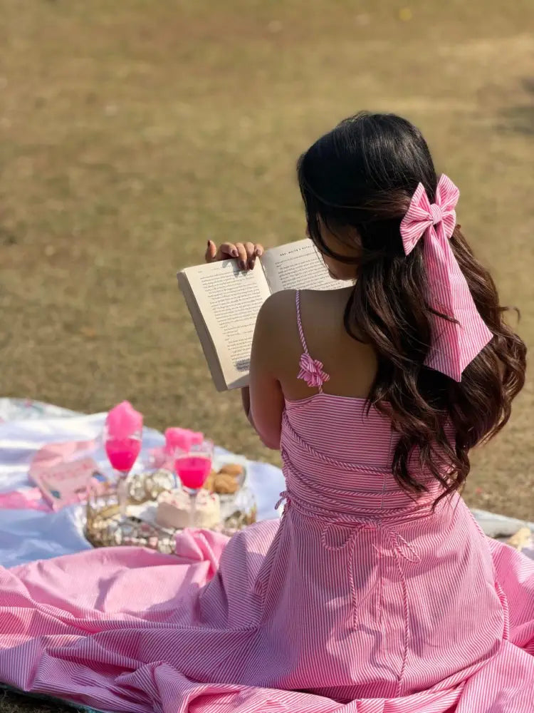 Pink Flower Dress with Bow Clip - Clothing