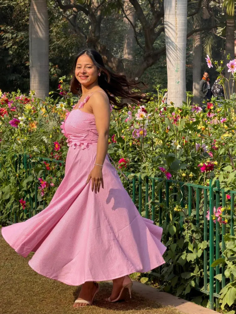 Pink Flower Dress with Bow Clip - Clothing