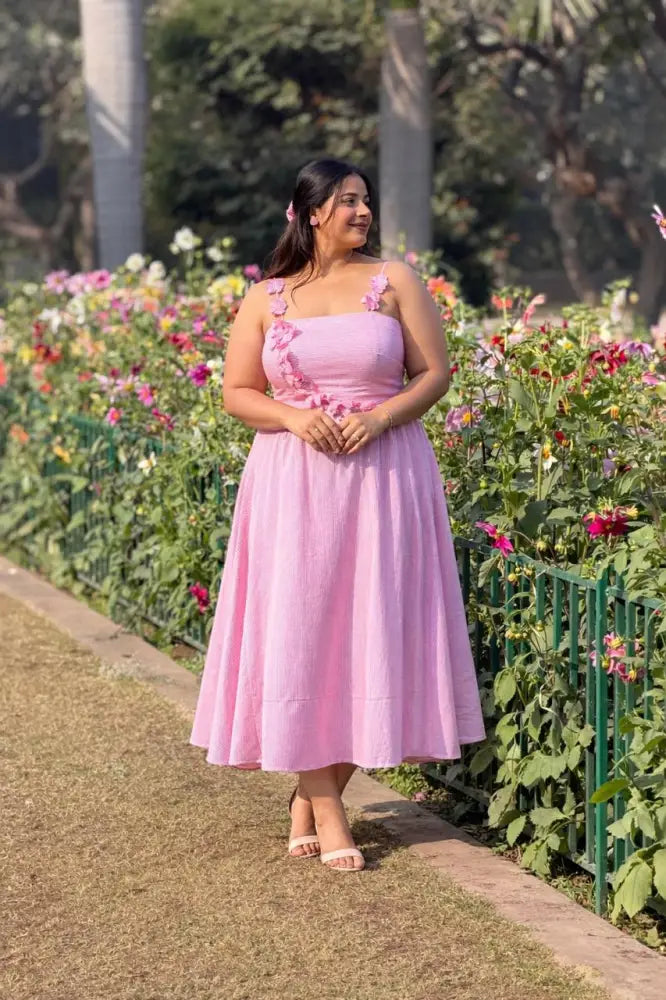 Pink Flower Dress with Bow Clip - Clothing