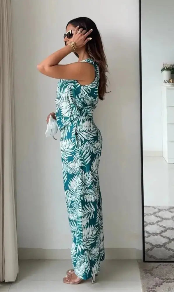 Rachel Floral Linen Pants with Waist Coat Set - Clothing