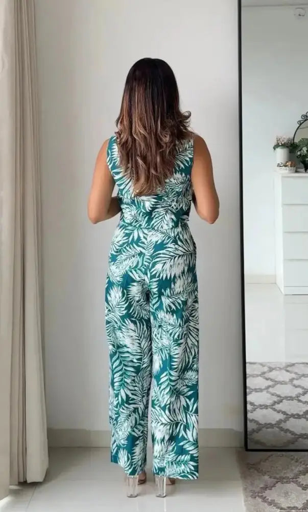 Rachel Floral Linen Pants with Waist Coat Set - Clothing