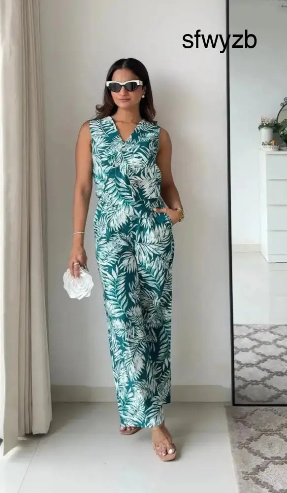Rachel Floral Linen Pants with Waist Coat Set - Clothing