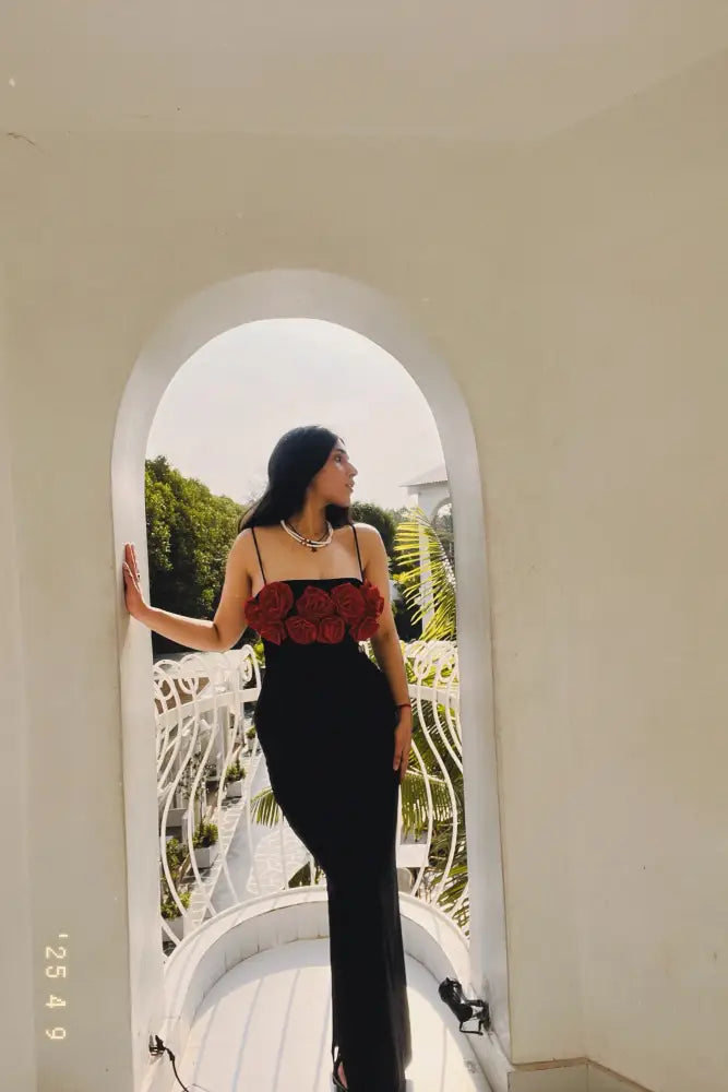 Scarlet Bloom Black Dress - Clothing