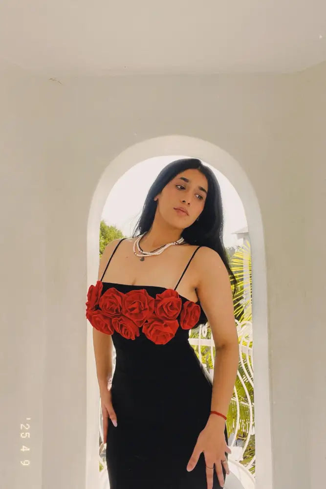 Scarlet Bloom Black Dress - Clothing