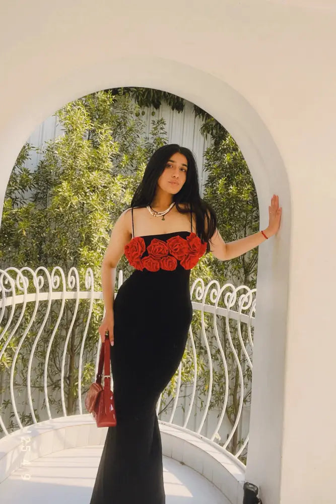 Scarlet Bloom Black Dress - Clothing