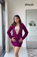 Wine Empress 3 Piece Velvet Blazer Set for Women – Premium Velvet Co-ord | Party & Festive Skirt Set - Clothing