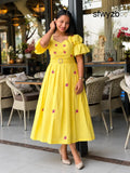 Yellow Butterfly Box Pleated Midi Dress - Clothing